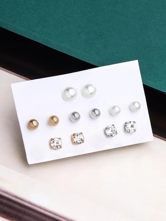 Earrings Yellow Chimes Yellow Chimes Stud Earrings for Women Fashion Gold Geometric Shaped Earrings for Girls Combo of 12 Pairs Stud Hoop Earrings Set Chic Reverie Birthday Anniversary Gift For Girls Women