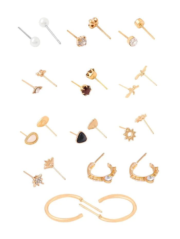 Earrings Yellow Chimes Yellow Chimes Stud Earrings for Women Fashion Gold Geometric Shaped Earrings for Girls Combo of 12 Pairs Stud Hoop Earrings Set Chic Reverie Birthday Anniversary Gift For Girls Women