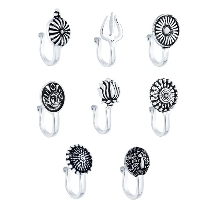 Earrings Yellow Chimes Yellow Chimes Traditional Silver Oxidised Nose Pin Without Piercing Floral Shaped Earrings Yellow Chimes Yellow Chimes Traditional Silver Oxidised Nose Pin Without Piercing Floral Shaped
