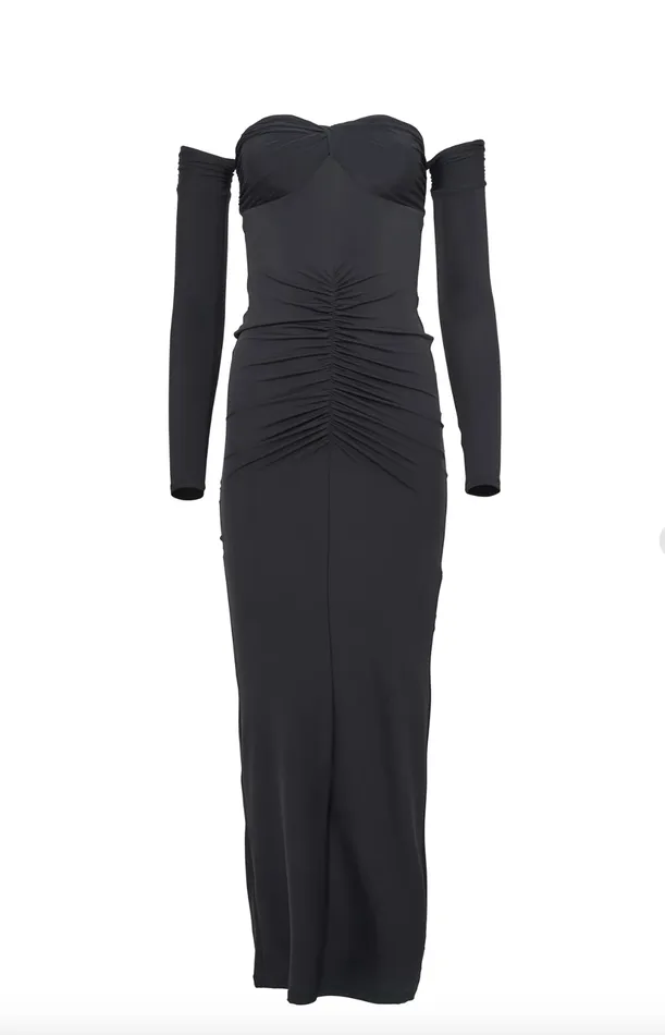 Fleur du Mal Earrings Jersey Ruched Midi Dress