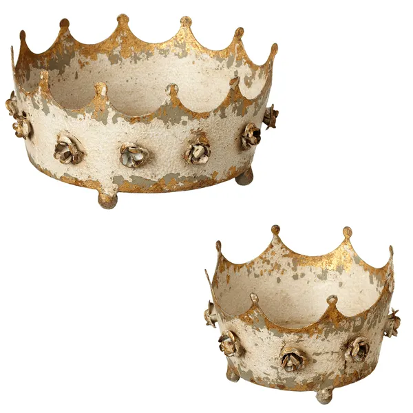 Ganz Necklaces Distressed Ivory Gold Crown Tray with Roses