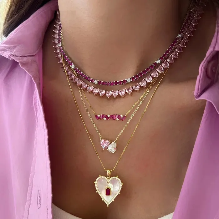 Get Signatured Necklaces Heart Shaped Tennis Necklace