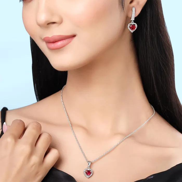 Heart Designed Pink Crystal Pendant Set for Women 25cm Chain Anniversary Birthday Gift Yellow Chimes Necklaces