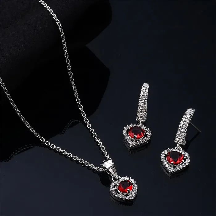 Heart Designed Pink Crystal Pendant Set for Women 25cm Chain Anniversary Birthday Gift Yellow Chimes Necklaces