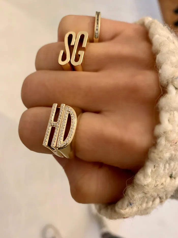 Helena Rose Rings Chunky Initial Diamond Ring Helena Rose Rings Chunky Initial Diamond Ring