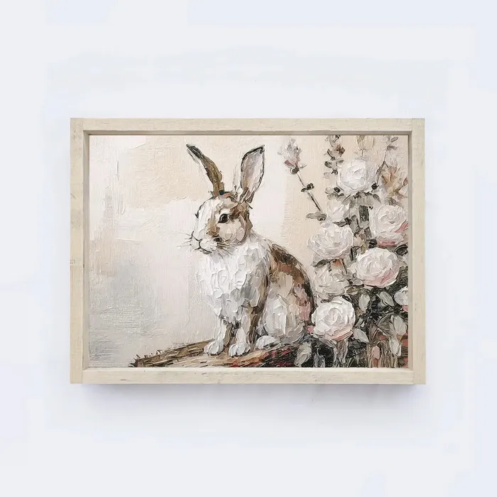 Hoekstra Decor Vintage Framed Bunny Print Aged Farmhouse Earrings