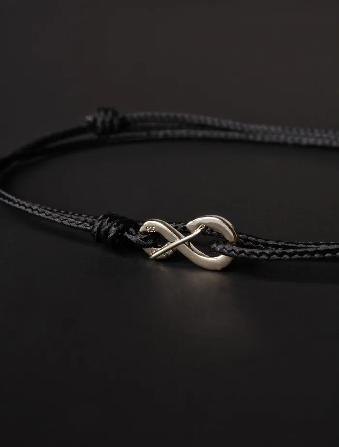 Infinity Bracelet Black cord mens bracelet with silver clasp We Are All Smith Bracelets