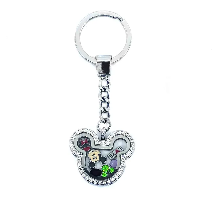 JE0095 Necklaces Glass Locket Keychain Magnetic Mickey Mouse Rhinestone