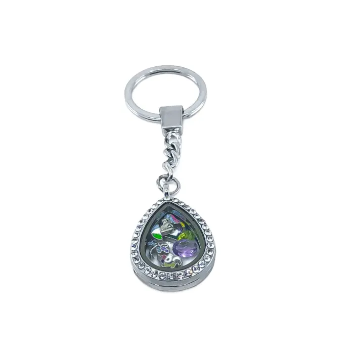 JE0096 Earrings Glass Locket Keychain Magnetic Tear Drop Oval Rhinestone