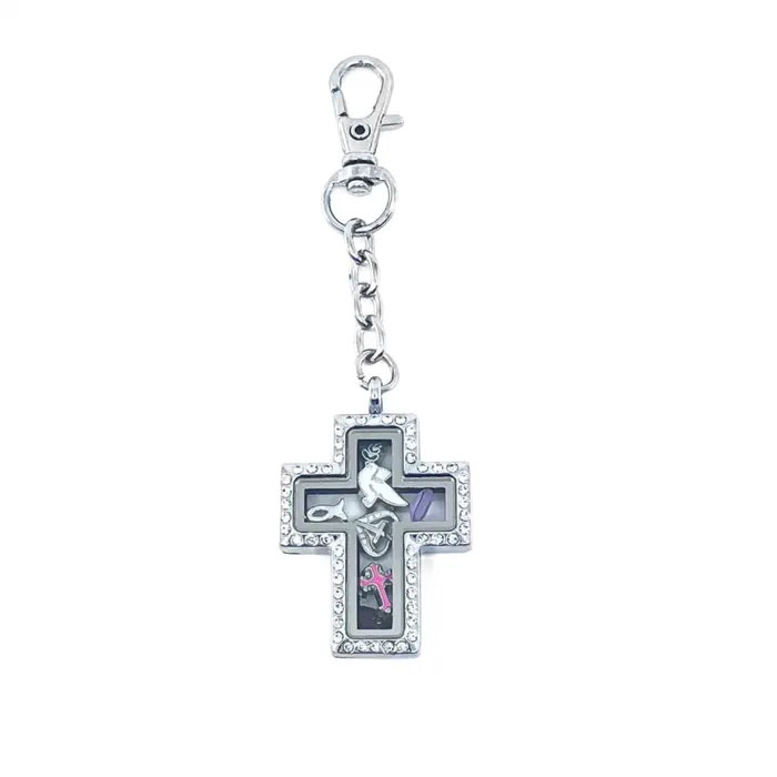 JE0097 Glass Locket Dangle Magnetic Cross Rhinestone Necklaces
