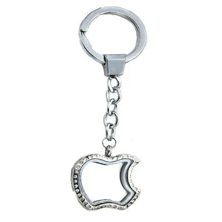 JE0115 Necklaces Glass Locket Keychain Magnetic 30mm Apple Rhinestones