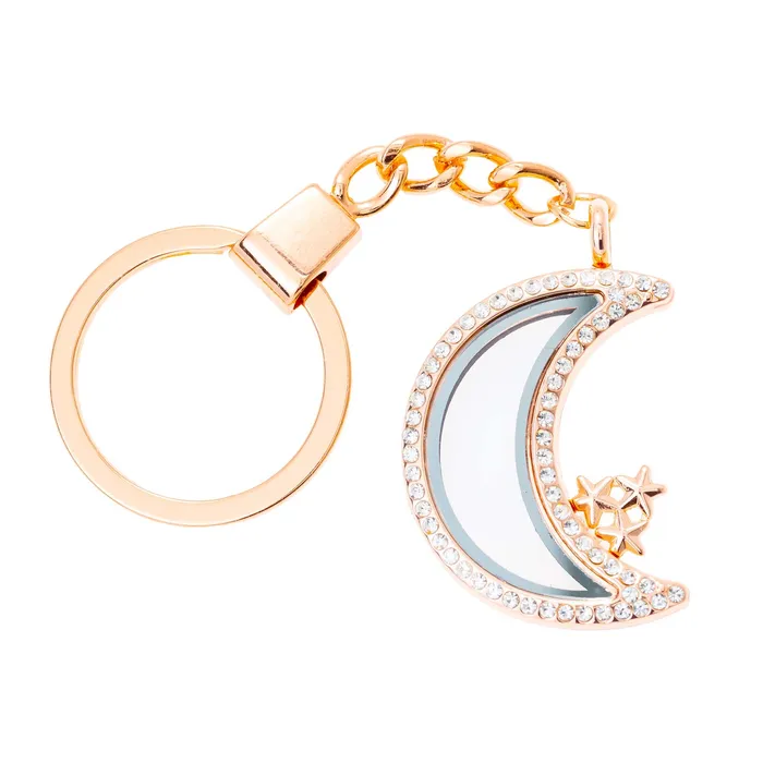 JE0245 Necklaces Glass Locket Keychain Magnetic Rose Gold Sparkling Moon Star JE0245 Necklaces Glass Locket Keychain Magnetic Rose Gold Sparkling Moon Star