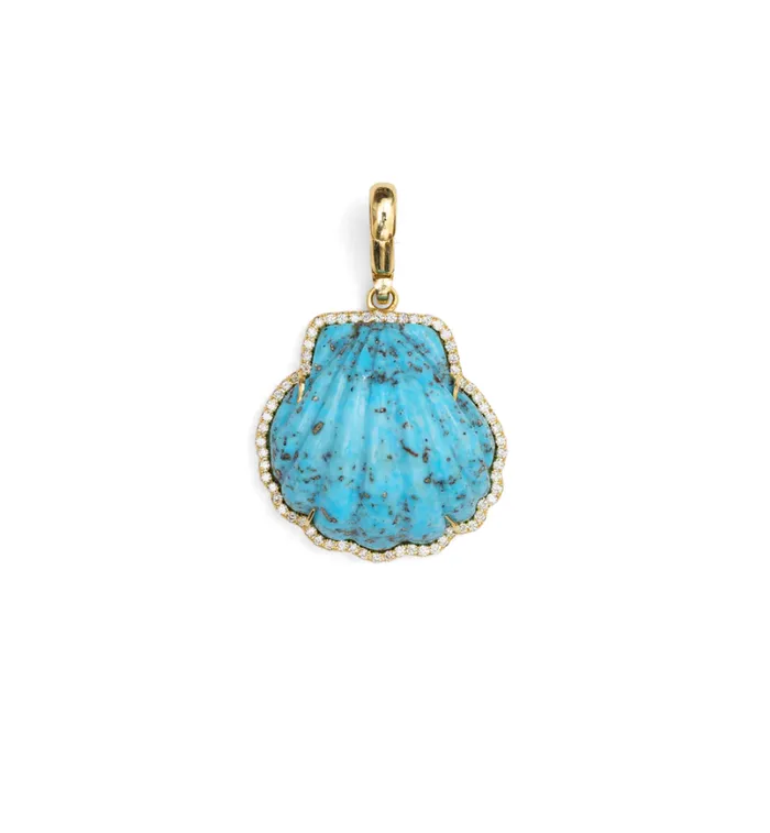 Jenna Blake Earrings CARVED TURQUOISE SHELL IN DIAMOND FRAME CHARM