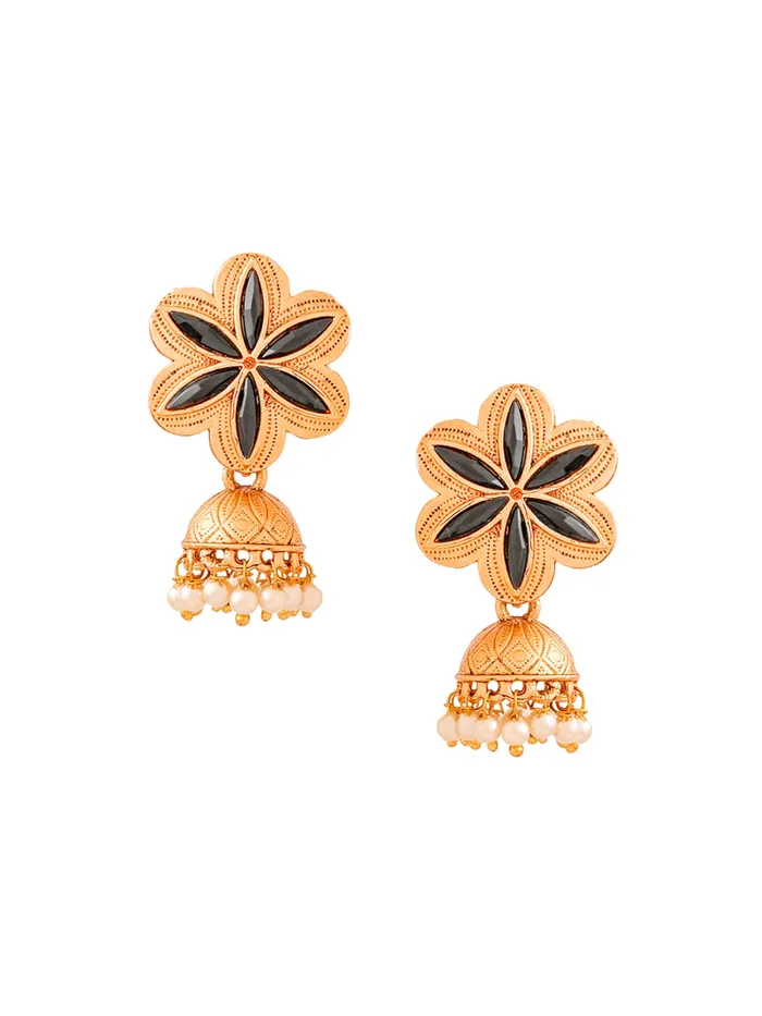 Jhumka Earrings Ethnic Gold Plated Floral Design Lightweight 39 cm Gold Yellow Chimes Necklaces Jhumka Earrings Ethnic Gold Plated Floral Design Lightweight 39 cm Gold Yellow Chimes Necklaces
