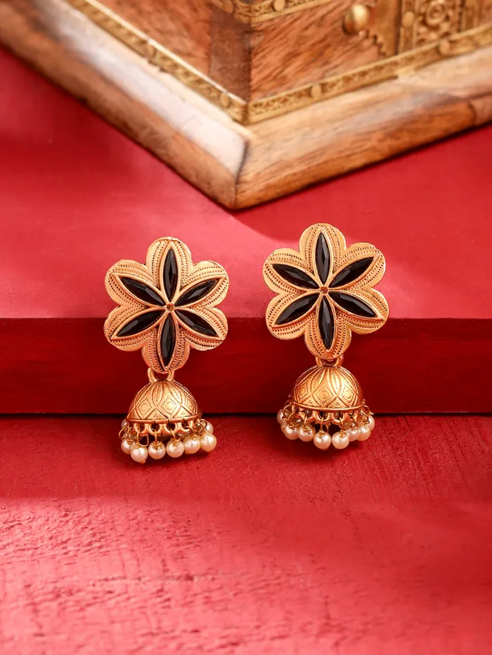 Jhumka Earrings Ethnic Gold Plated Floral Design Lightweight 39 cm Gold Yellow Chimes Necklaces