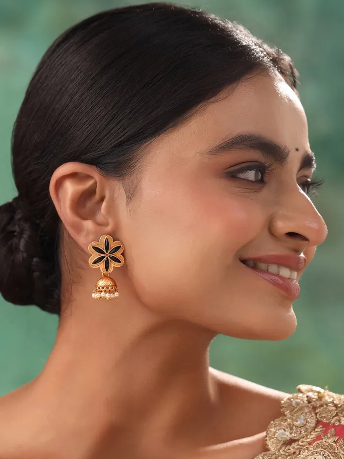 Jhumka Earrings Ethnic Gold Plated Floral Design Lightweight 39 cm Gold Yellow Chimes Necklaces
