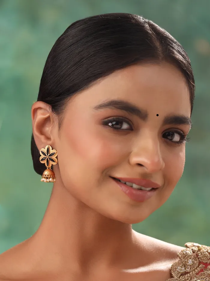 Jhumka Earrings Ethnic Gold Plated Floral Design Lightweight 39 cm Gold Yellow Chimes Necklaces