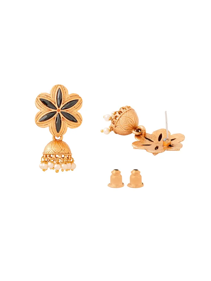 Jhumka Earrings Ethnic Gold Plated Floral Design Lightweight 39 cm Gold Yellow Chimes Necklaces