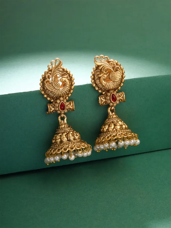 Jhumka Earrings Traditional Gold Plated Design 5cm x 2cm Elegant Gold for Women Yellow Chimes Bracelets