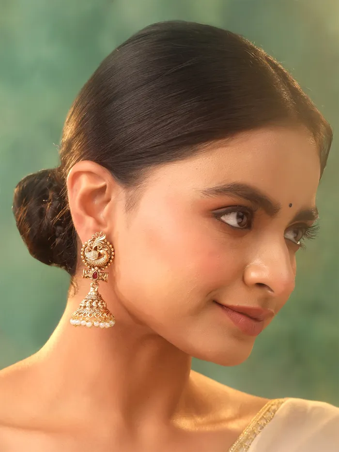Jhumka Earrings Traditional Gold Plated Design 5cm x 2cm Elegant Gold for Women Yellow Chimes Bracelets