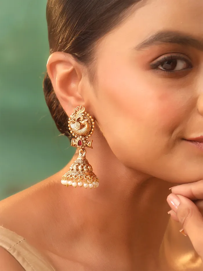 Jhumka Earrings Traditional Gold Plated Design 5cm x 2cm Elegant Gold for Women Yellow Chimes Bracelets