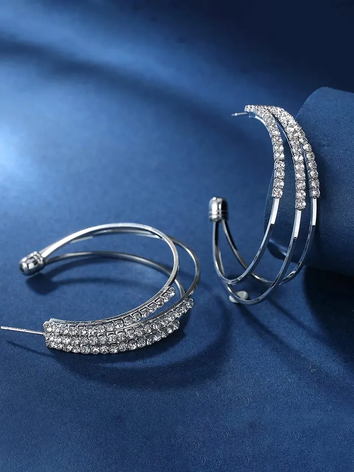 Kairangi Earrings for Women and Girls Hoop Earrings for Girls Silver Toned Crystal Studded Hoop Earrings Birthday Gift for girls and women Anniversary Gift for Wife Kairangi Earrings