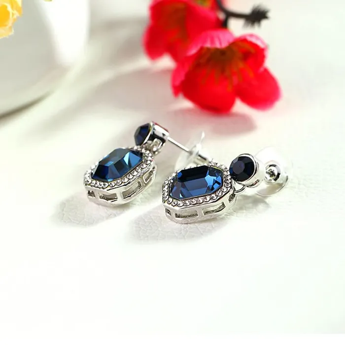 Kairangi Kairangi Drop Earrings for Women Silver Plated Classic Crystal Blue Drop Earrings for Women and Girls Earrings