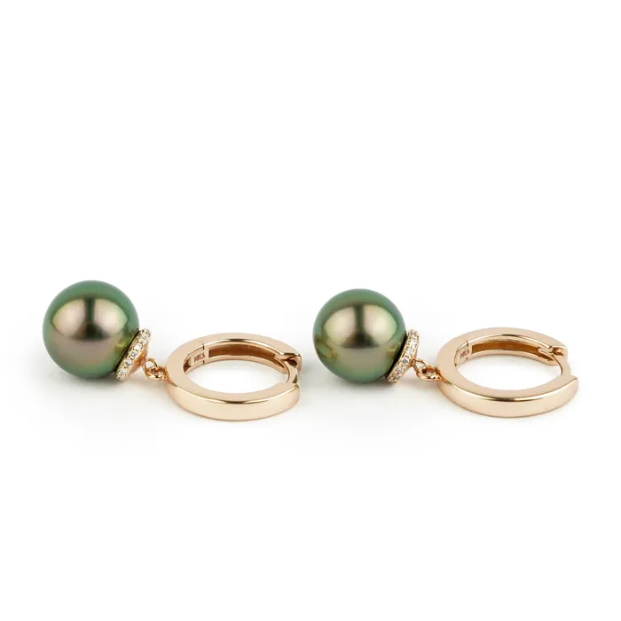 Kamoka Pearl Earrings Flashy Aubergine Peacock Tahitian Pearl Diamond Halo Earrings