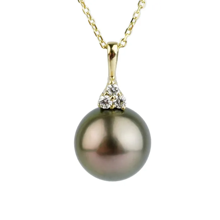 Kamoka Pearl Necklaces Coppery Cherry Peacock Tahitian Pearl Diamond Toru Necklace on 14K Yellow Gold Kamoka Pearl Necklaces Coppery Cherry Peacock Tahitian Pearl Diamond Toru Necklace on 14K Yellow Gold
