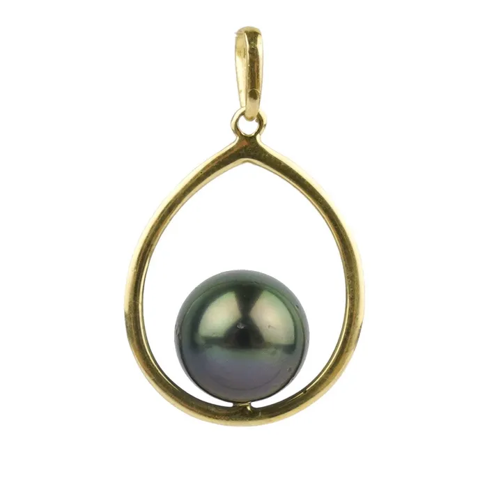 Kamoka Pearl Necklaces Dark Green Peacock 9mm Teardrop Pendant
