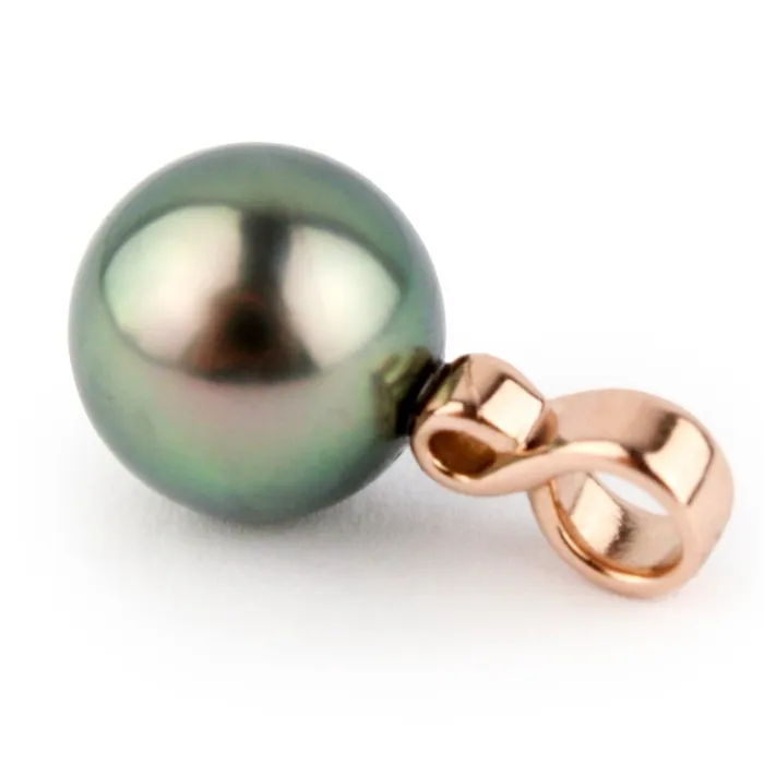 Light Peacock Green 93mm Tahitian Pearl Infinity Pendant on 14K Rose Gold Kamoka Pearl Necklaces Light Peacock Green 93mm Tahitian Pearl Infinity Pendant on 14K Rose Gold Kamoka Pearl Necklaces