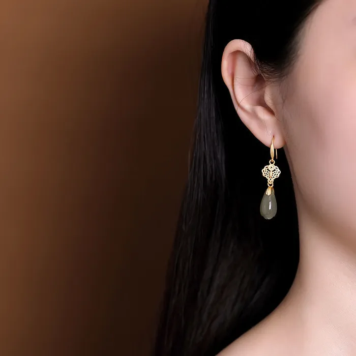 Metamorphidi Earrings Natural Gray Jade Magnolia Eardrop Earrings