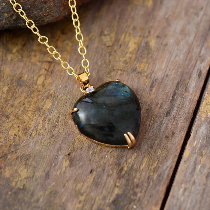 metamorphidi Necklaces Labradorite Heart Pendant Necklace Harness the Healing Power of Labradorite