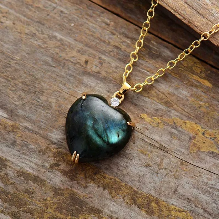 metamorphidi Necklaces Labradorite Heart Pendant Necklace Harness the Healing Power of Labradorite