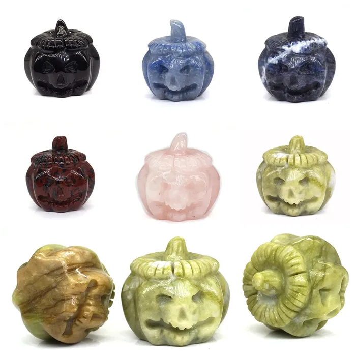 Metamorphidi Rings Pumpkin Skull Statue Natural Stone Ornament