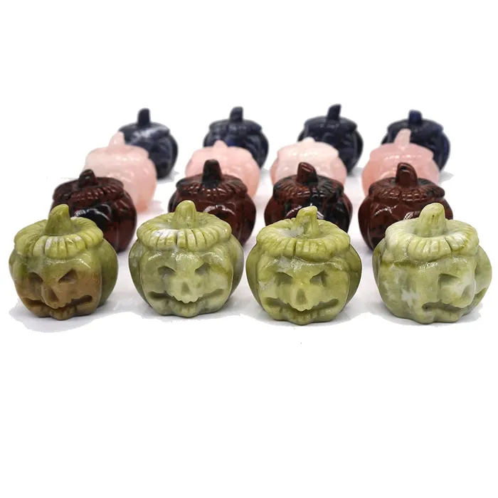 Metamorphidi Rings Pumpkin Skull Statue Natural Stone Ornament