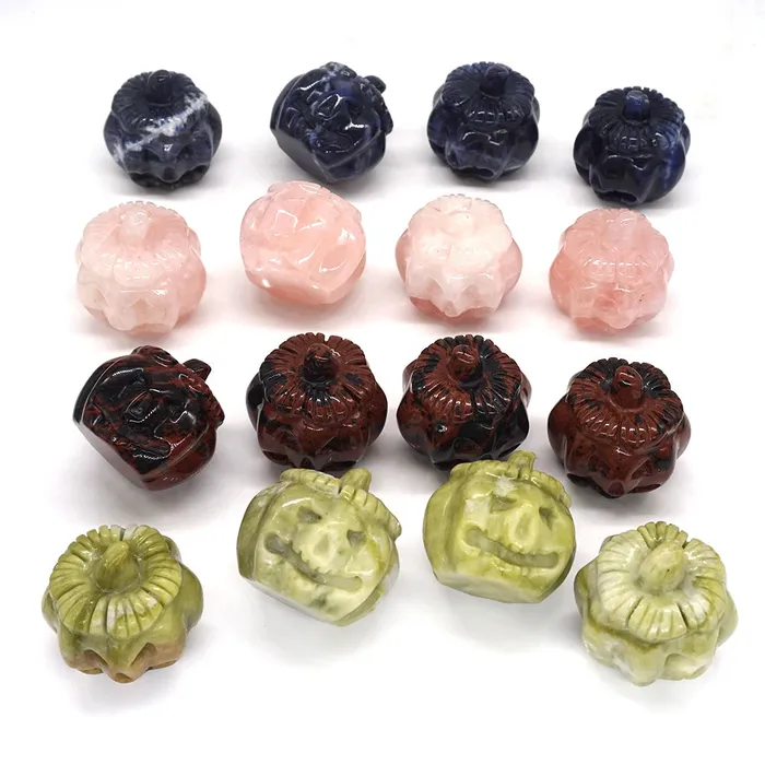Metamorphidi Rings Pumpkin Skull Statue Natural Stone Ornament