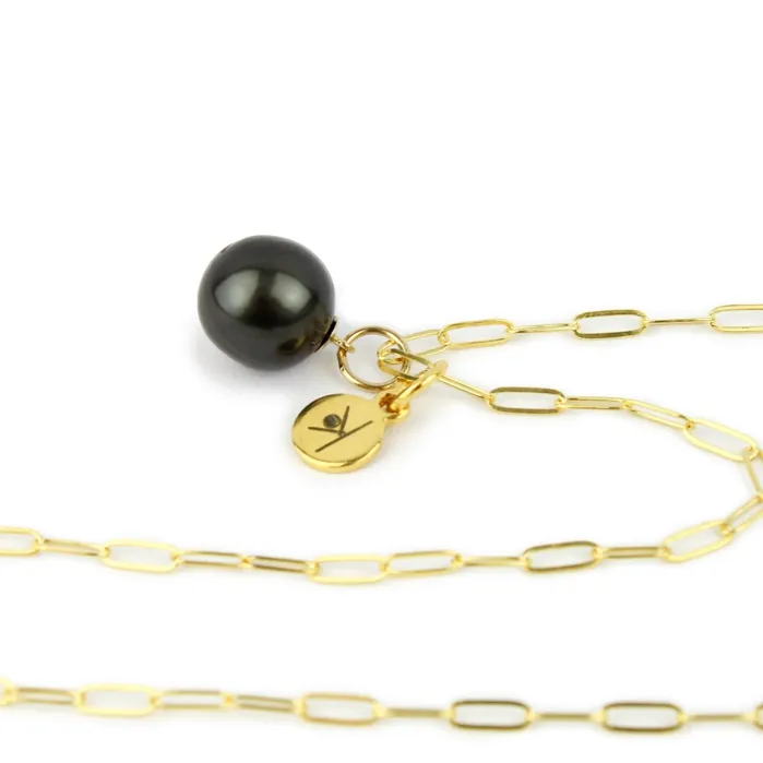 Midnight Tahitian Pearl Charm Necklace Kamoka Pearl Necklaces