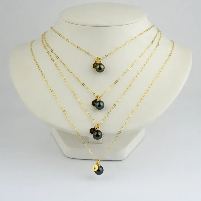 Midnight Tahitian Pearl Charm Necklace Kamoka Pearl Necklaces