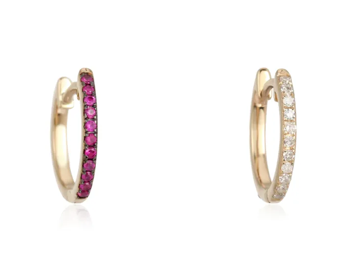 Millo Jewelry ONE SIDE RUBY ONE SIDE DIAMOND HUGGIES Earrings