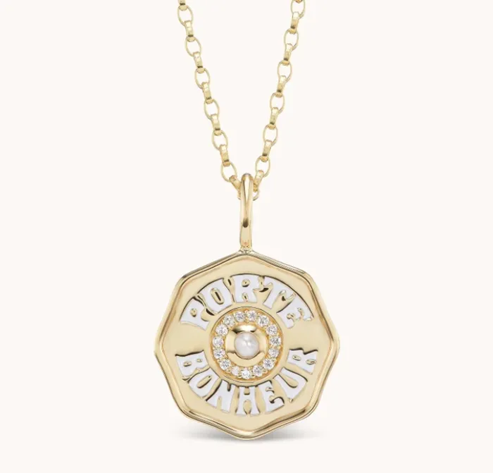 mini pb enamel coin necklace 14 kt Marlo Laz Necklaces