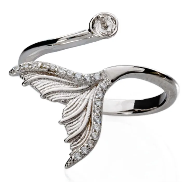 MRAST001 Rings DIY Mount Adjustable Ring 925 Sterling Silver Mermaid Tail Rhinestone
