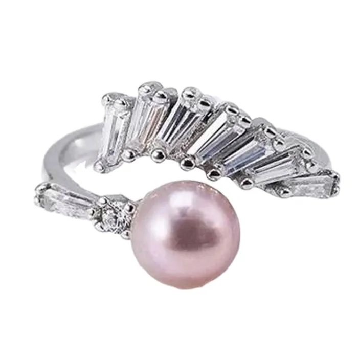 MRAST031 Rings DIY Mount Adjustable Ring 925 Sterling Silver Pearl on Fire Large Zircon Crystals