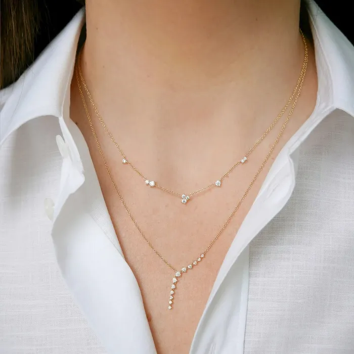 Multi Diamond Cluster Necklace ef collection Necklaces