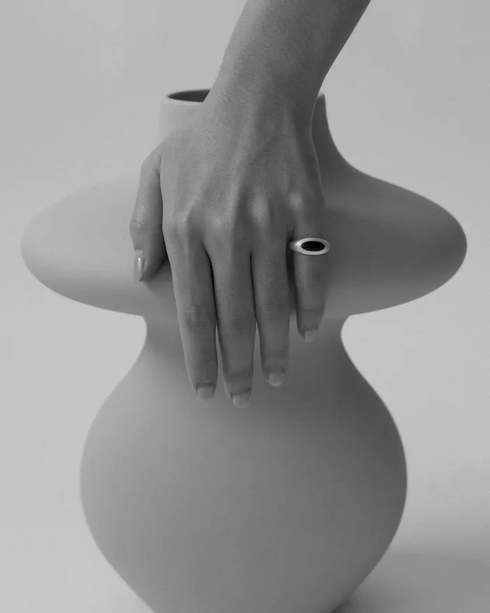MYJN Rings Garnet Black Agate Brushed Ring