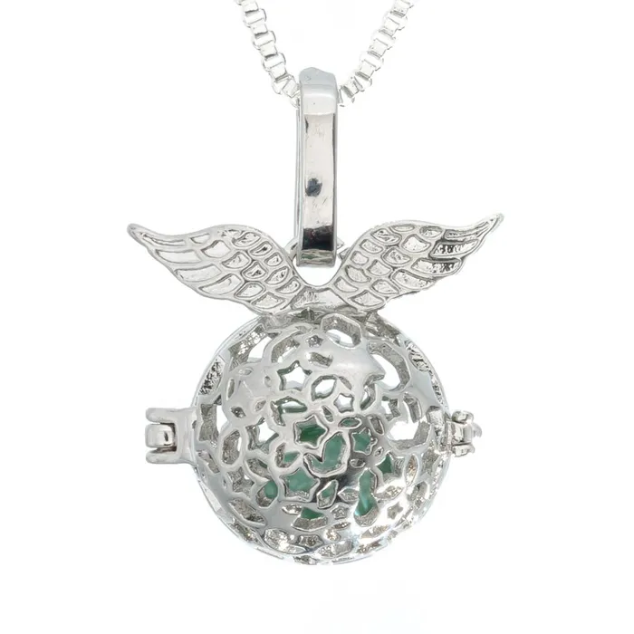 Necklaces CPSP251 Cage Pendant Silver Plated Ball Cage Angel Wing Stars