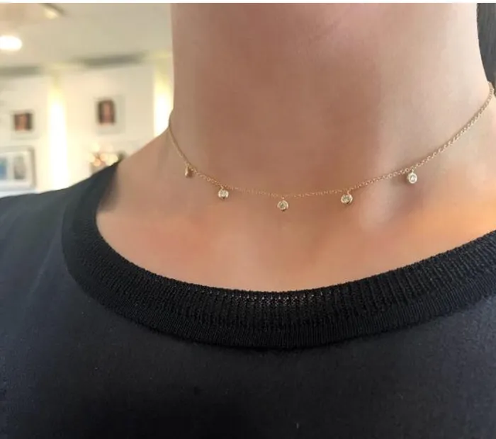 Necklaces ef collection Five Diamond Bezel Choker Necklace