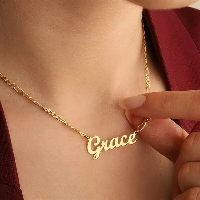 Necklaces Get Signatured Figaro Chain Name Necklace