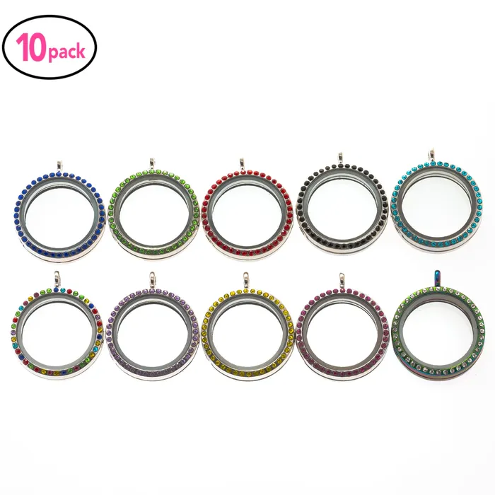 Necklaces Glass Locket Pendant Magnetic 30mm 10 Pack Variety JE0268