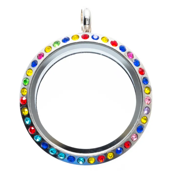 Necklaces Glass Locket Pendant Twist Off 30mm Stainless Steel Round Rainbow Rhinestone JE0205 Necklaces Glass Locket Pendant Twist Off 30mm Stainless Steel Round Rainbow Rhinestone JE0205